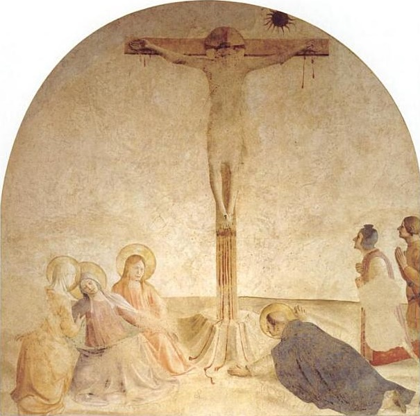 Crucifixion of Christ with Mary, St. Dominic and Centurions. Fresco of the Monastery of San Marco, Florence