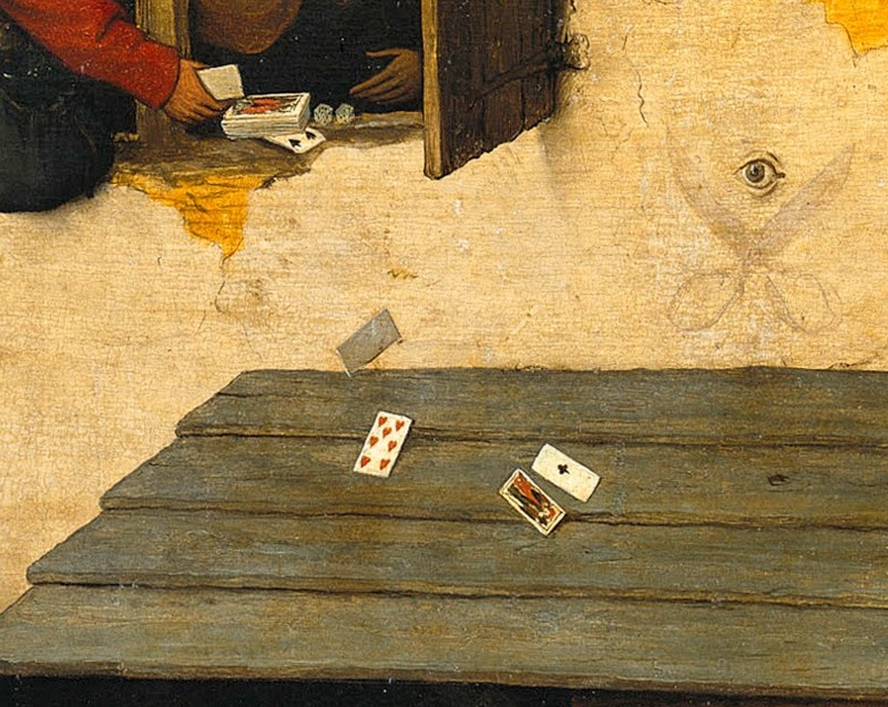 Pieter Bruegel The Elder. Flemish proverbs. Fragment: Depends on how the card goes down - depends on the case