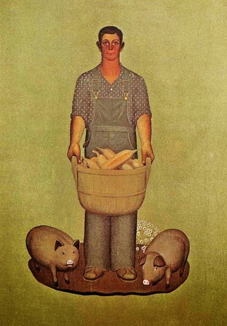 Grant Wood. Farmer and pig. Series "Product Of Iowa"