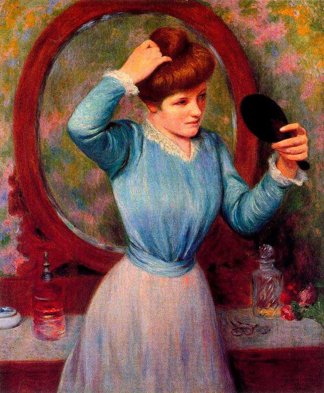 Federico Zandomeneghi. Mirror (Woman fixing hair)