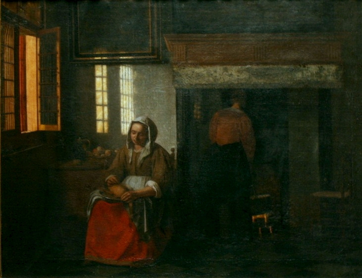 Pieter de Hooch. A woman browses a duck