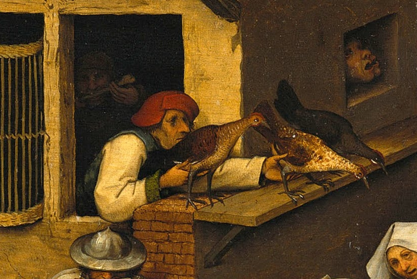 Pieter Bruegel The Elder. Flemish proverbs. Fragment: Chickens Feel - Premature Calculations