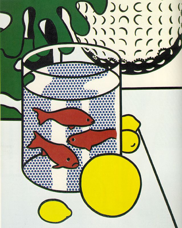 Roy Lichtenstein. Still life with goldfish and a picture of a Golf ball