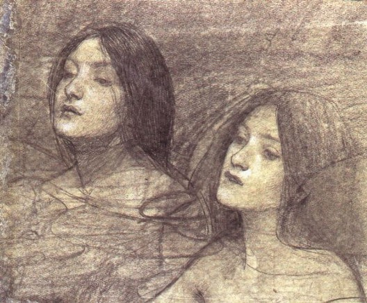 John William Waterhouse. Two nymphs. A sketch for the painting "Hylas and the nymphs"