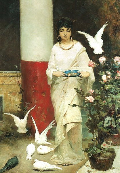 Wilhelm Kotarbinsky. Girl feeding the pigeons