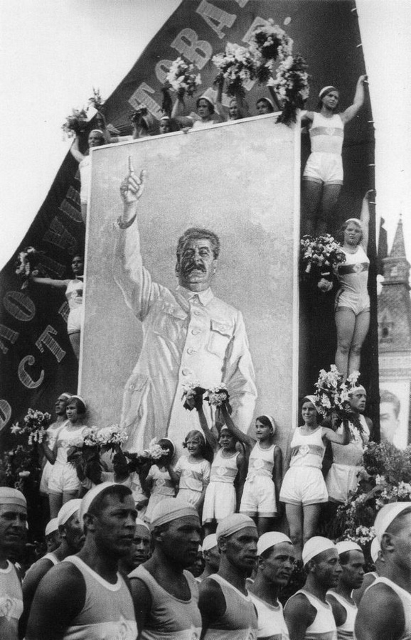 Historical photos. Portrait of Stalin at the parade of athletes in Moscow