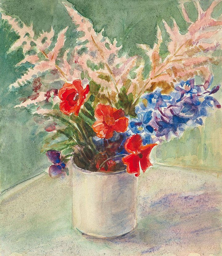 Elena Dmitrievna Chichagova-Rossinskaya. A bouquet of garden flowers with astilba. 1940s