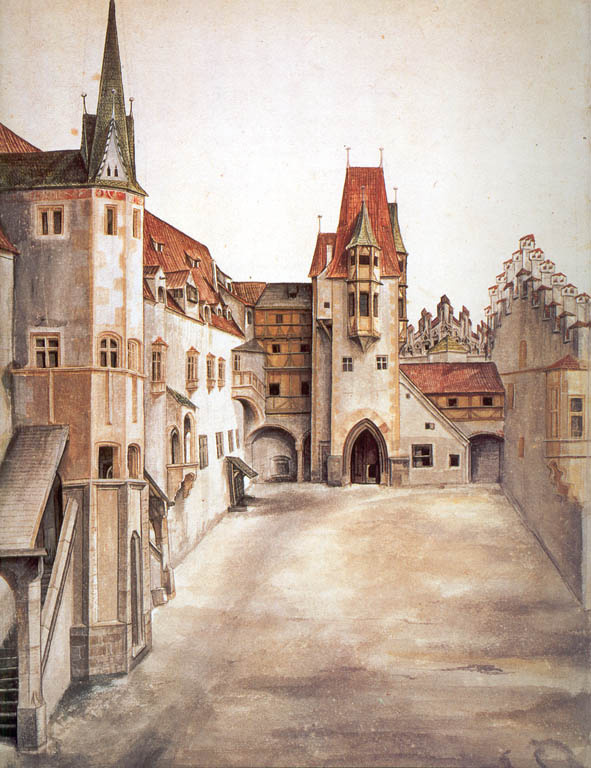 Albrecht Dürer. The courtyard of the castle in Innsbruck without clouds