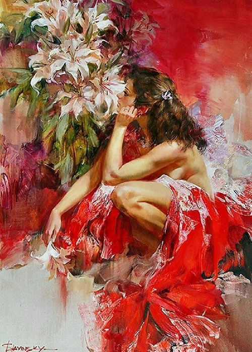 Ivan Efimovich Slavinsky. Girl with lilies