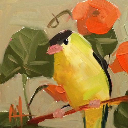 Angela Moulton. Goldfinch and nasturtiums