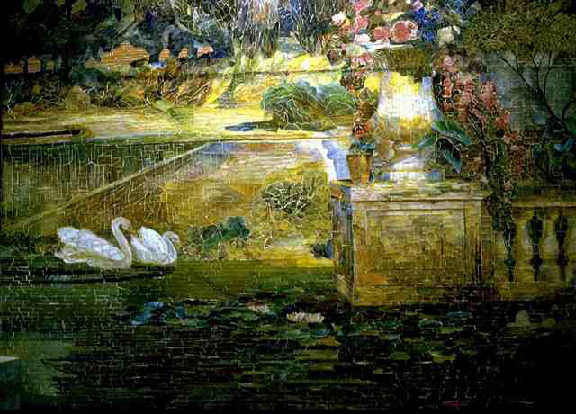 Louis Comfort Tiffany. White swans