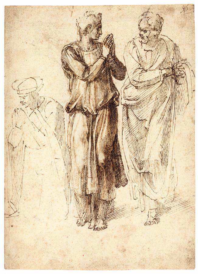 Study of three figures, 1496, 19×27 cm by Michelangelo Buonarroti