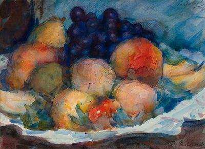 Leonid Pasternak. Still life with peaches and black grapes