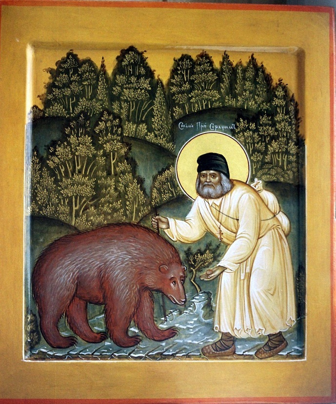 Moscow Icon Painting Workshop. Seraphim with the bear, 31 x 27 cm, min. temp. gold,author