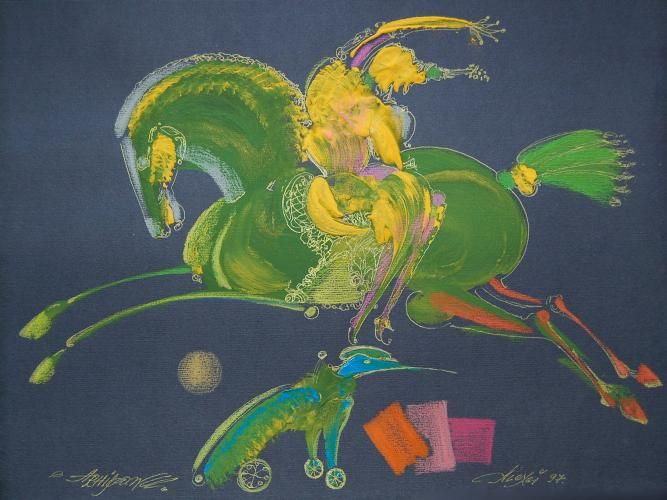 Alexey Andreevich Arkhipov. Grünes Pferd mit einer Reiterin