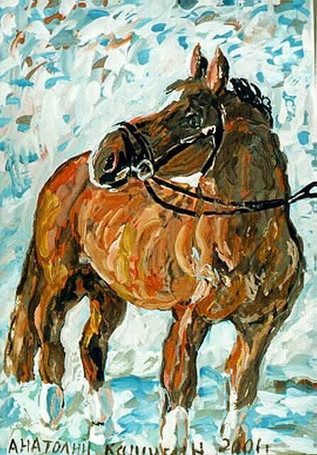 Anatoly Petrovich Kashigin. Horse on blue