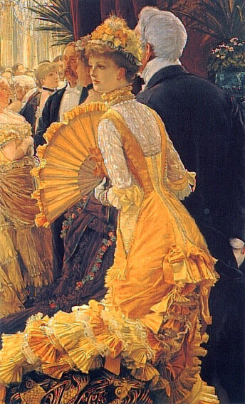 James Tissot. Girl in yellow dress and with a fan
