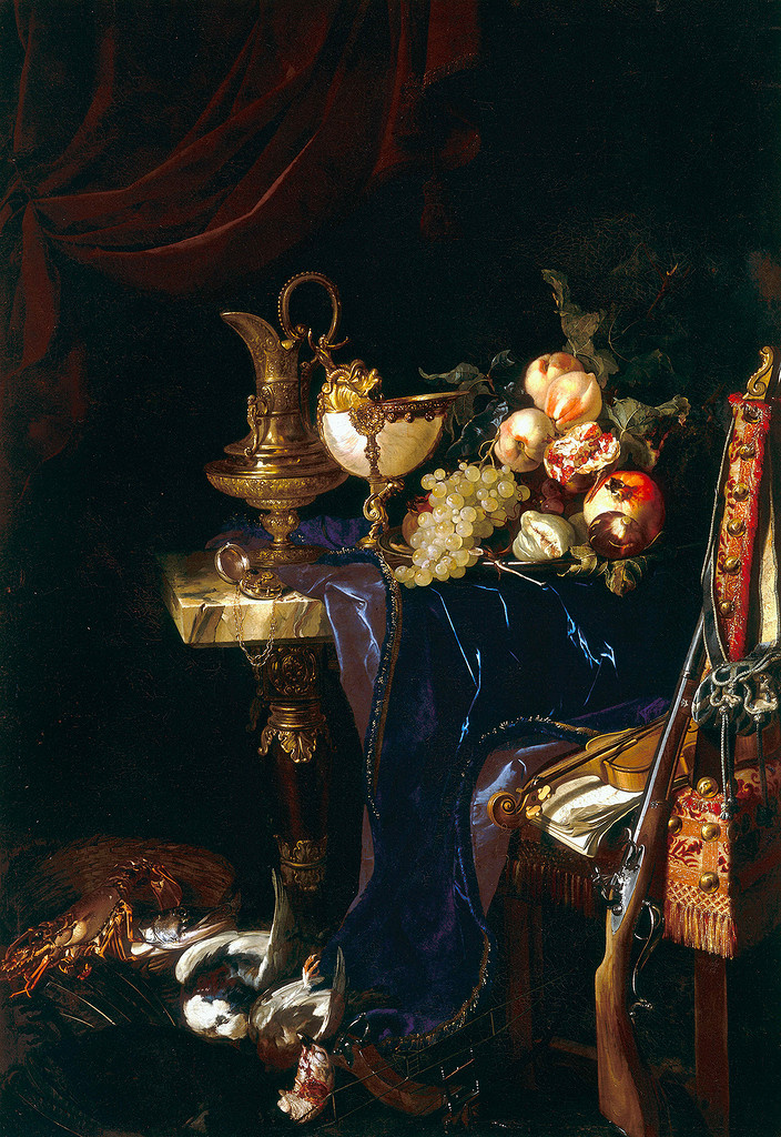 Willem van Aelst. Still life with pitcher, fruit and game