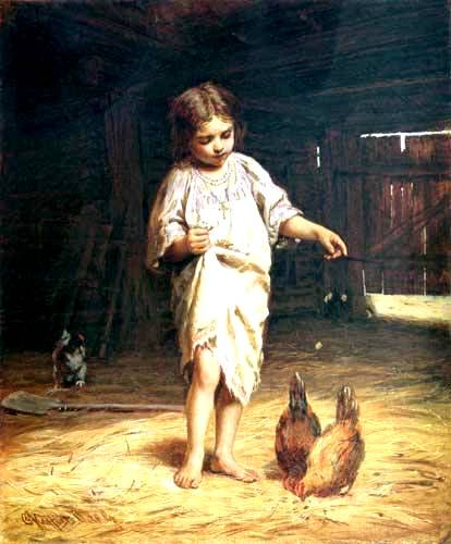 Firs Sergeevich Zhuravlev. Girl with chickens