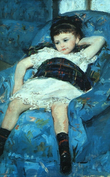 Mary Cassatt. Little girl on a blue chair. Fragment