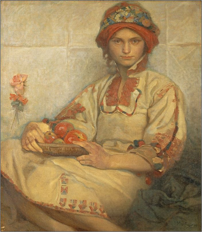 Alfonse Mucha. Croatian girl with apples