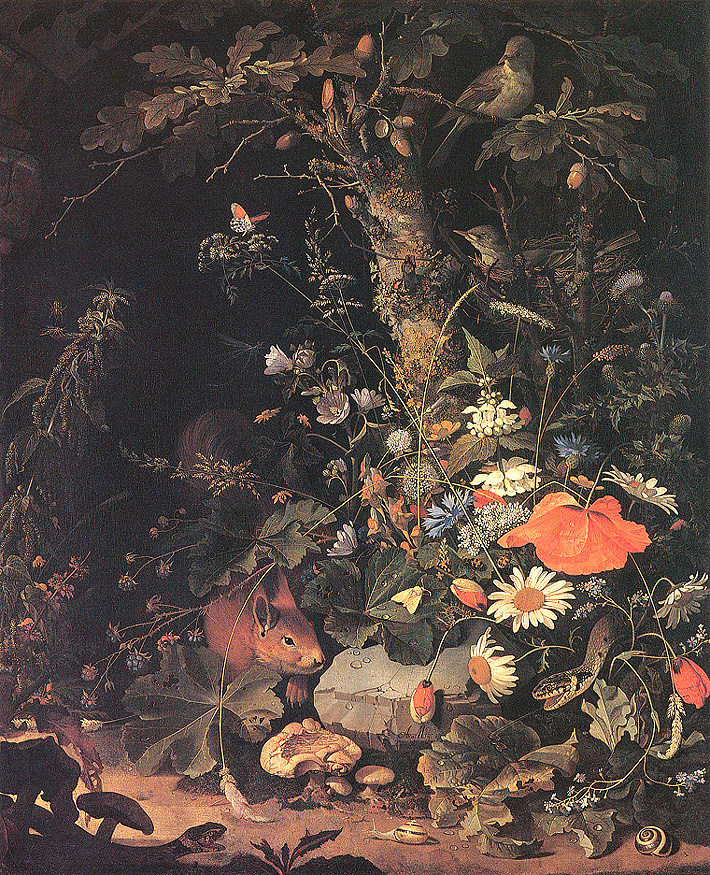 Abraham Mignon. Flowers, animals and insects