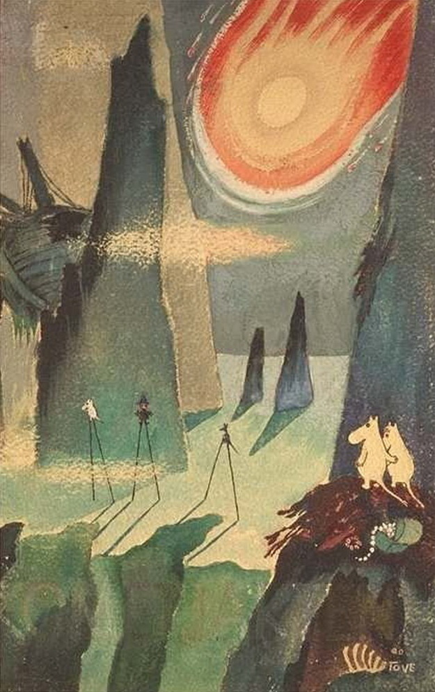 Tove Jansson. Illustration de l'histoire de T. Jansson "Troll et comète Moomin"