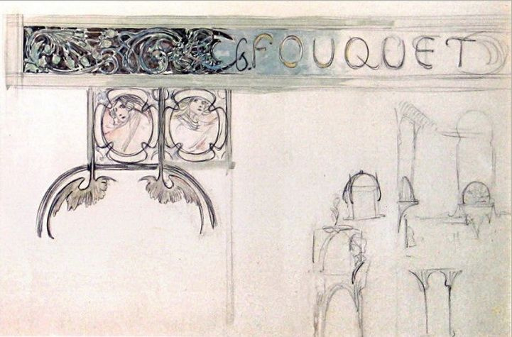 Alfonse Mucha. Jewelry house of Georges Fouquet. Sketch of signs and decorative interior parts