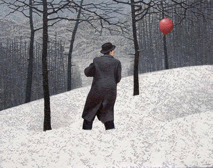 Mark Edwards. Mann und rote Kugel