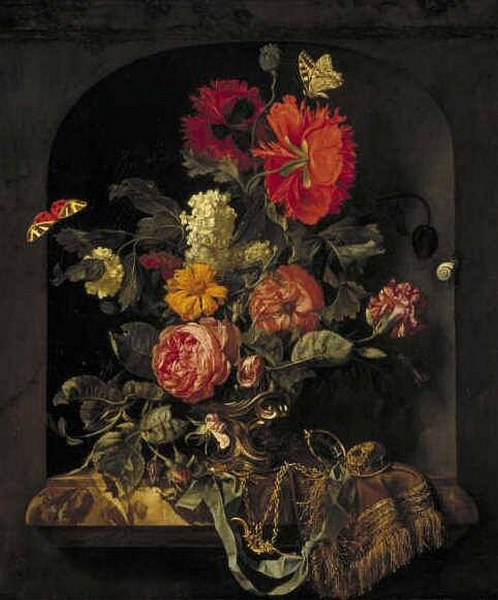 Willem van Aelst. Still life with flowers in a niche