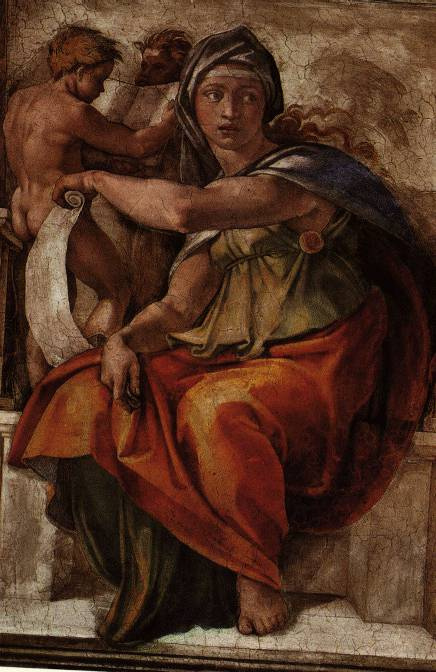 La Sibylle Delphique. Fragment de la peinture au plafond de la chapelle Sixtine