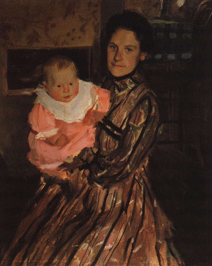 Boris Mikhailovich Kustodiev. Retrato de Yu.E. Kustodiyeva con su hijo