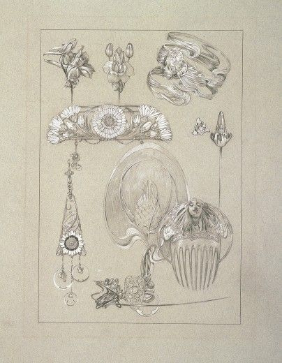 Alfonse Mucha. Decorative materials: outline accessories