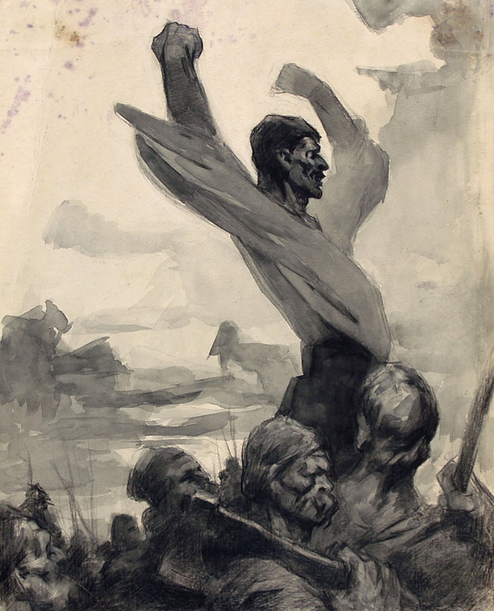Dmitry Stakhievich (Orlov) Moore. A sketch of the poster. "Our outraged minds are boiling" 1924