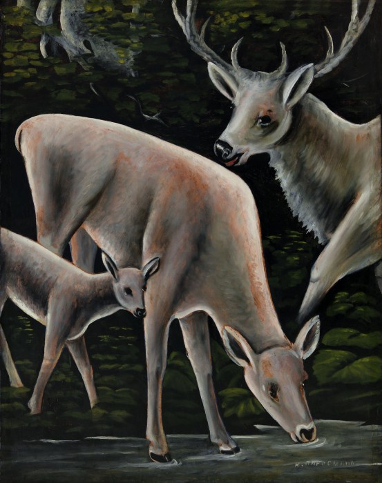 Niko Pirosmani (Pirosmanashvili). Three deer at the spring