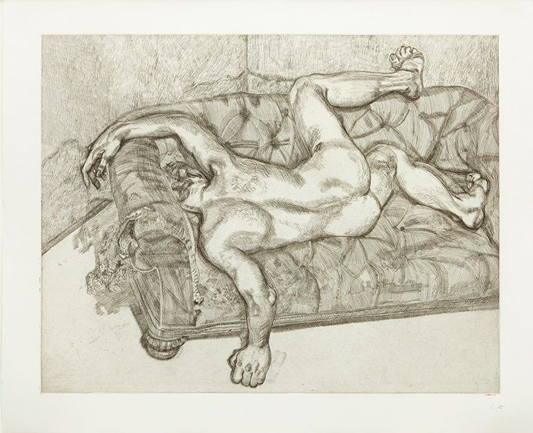 Lucien Freud. Nude man on the couch