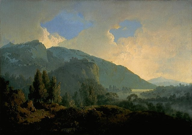 Joseph Wright. Italian landscape with mountains and river