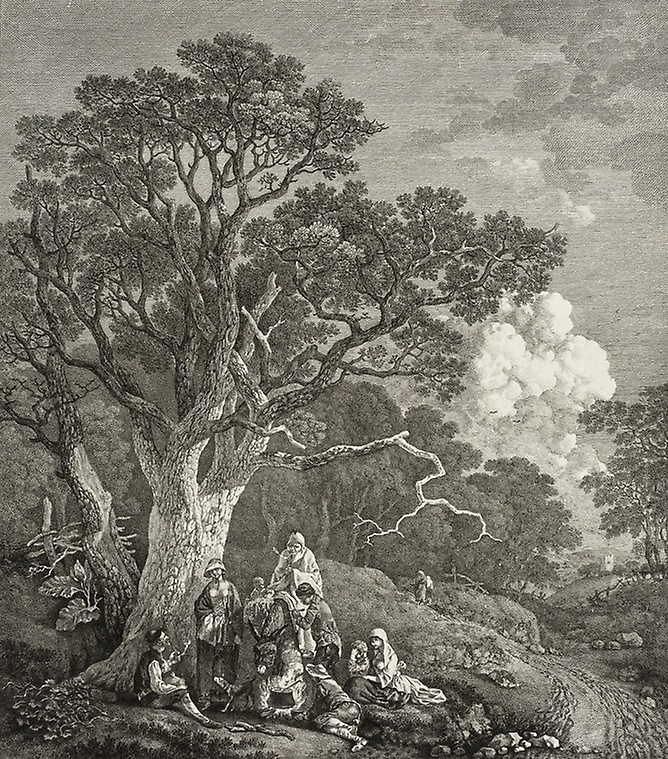 Thomas Gainsborough. Bosque, paisaje con los gitanos de la hoguera,