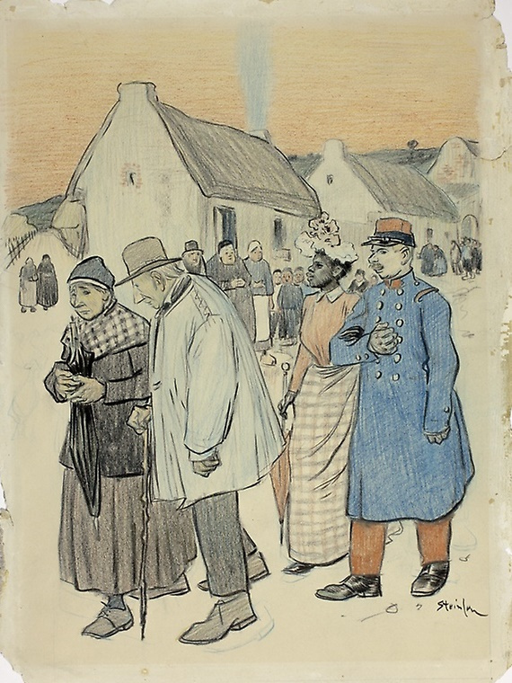 Theophile-Alexander Steinlen. Street scene with two pairs of
