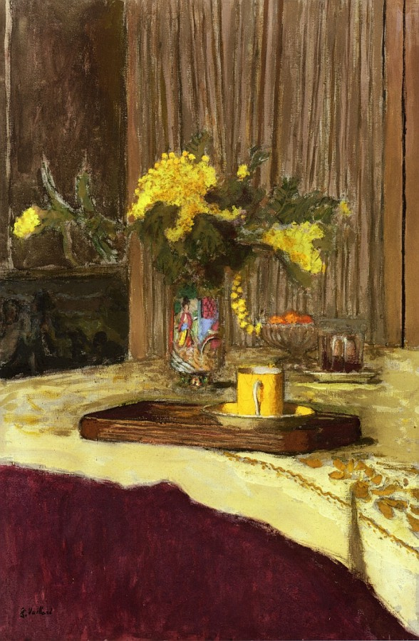 Jean Edouard Vuillard. Bouquet con mimosa sul tavolo