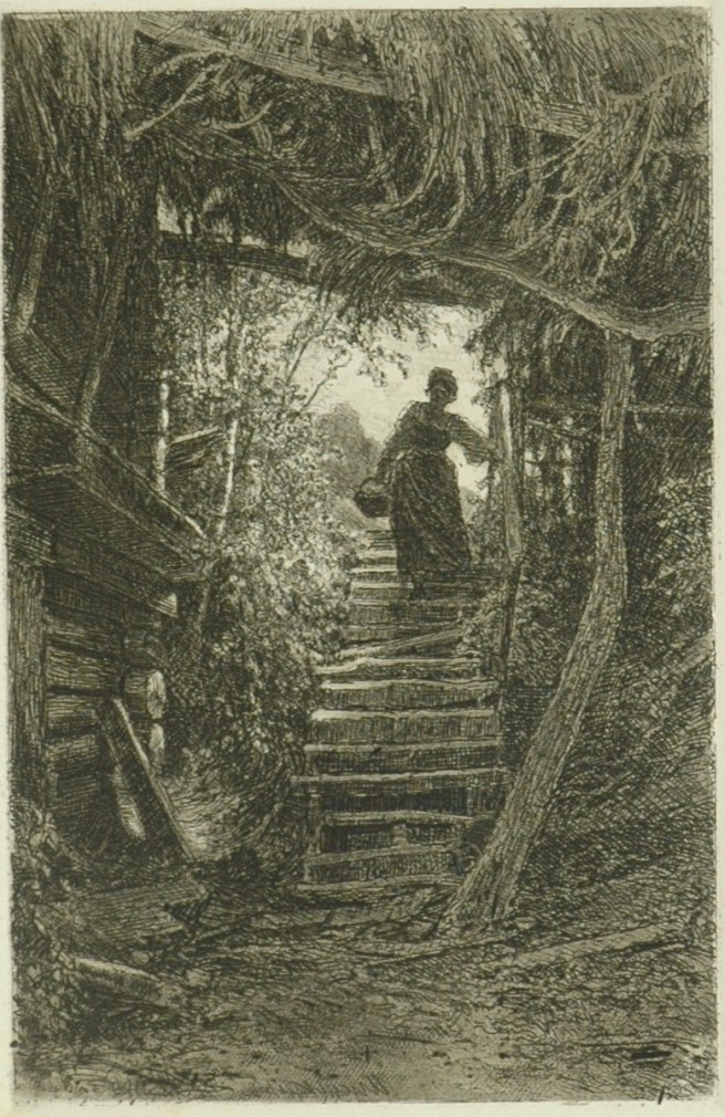 Ivan Shishkin. Peasant woman coming down the stairs