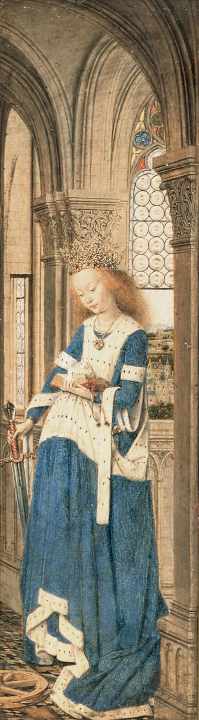 Jan van Eyck. The Dresden triptych. Saint Catherine of Alexandria (detail)