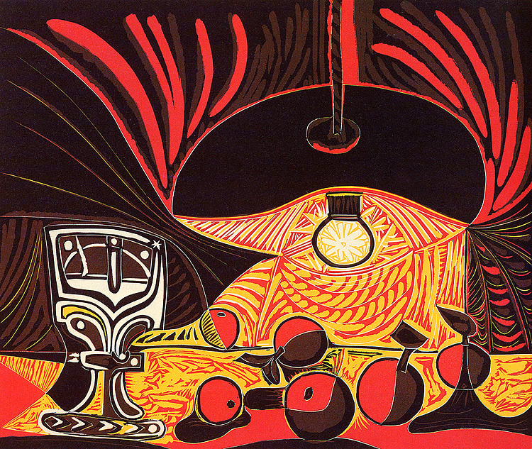 Pablo Picasso. Still life with glass under the lamp