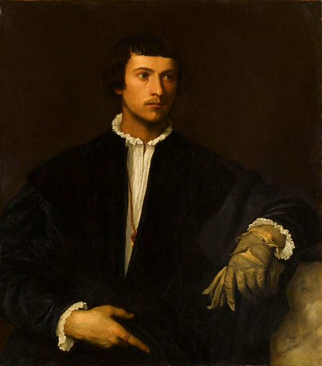 Titian Vecelli. Portrait of a young man with gloves