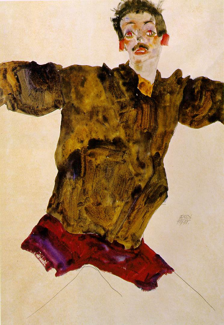 Egon Schiele. Self-portrait with spaced arms