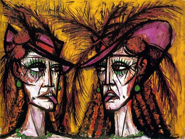 Bernard Buffet Les Folles: Femmes aux chapeaux, 1970, 130×97 cm