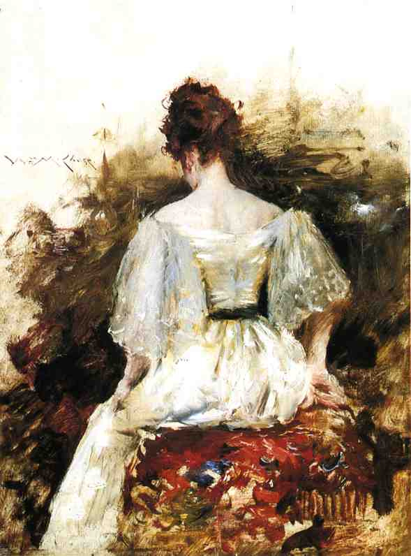 William Merritt Chase. Portrait of woman in white dress