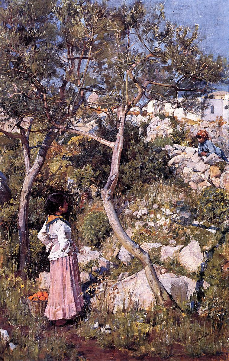 John William Waterhouse. Two young Italian girls in the village