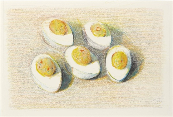 Wayne Thiebaud. Five halves of eggs