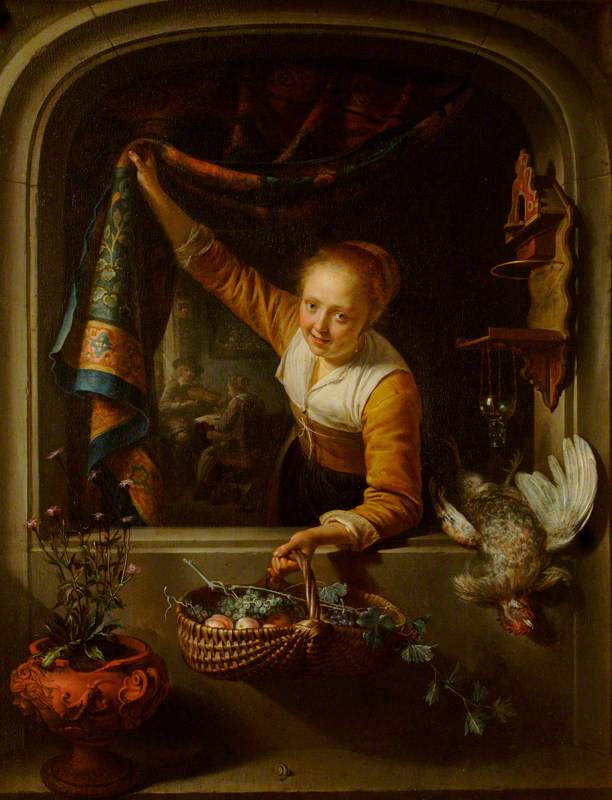 Gerrit (Gerard) Dow. The girl in the window with a basket of fruit